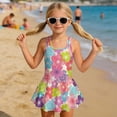 thumbnail image 3 of COEQINE Girls One Piece Bathing Suit with Skirt Bottom, Scoop Neck Tankini Style Pretty Swim Dress Beach Swimwear for Girls 8-9 Years, Machine Washable, Colorful Cherry Blossom, 3 of 8