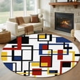 thumbnail image 2 of Red Blue Black Large Area Rugs for Bedroom Living Room, Soft Non Slip Carpet Bedside Rug, Geometric Yellow Abstract Middle Century Round Floor Cover Kitchen Accent Rug 7' for Dining Room/Office, 2 of 9