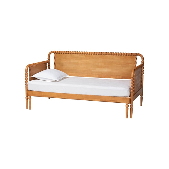 Baxton Studio Lucera Bobbin Twin-To-King Expandable Daybed - Wood Bed Frame with Turned Spindle Detailing, Classic Style Sofa Bed for Bedroom or Guest Room, Oak Brown