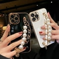 thumbnail image 2 of Compatible with iPhone Case,Cool Electro Plated Pearl with Wristband Strap Bracelet Chain Camera Lens Protection Soft Shockproof Cover Phone Case (White,iPhone 11), 2 of 8