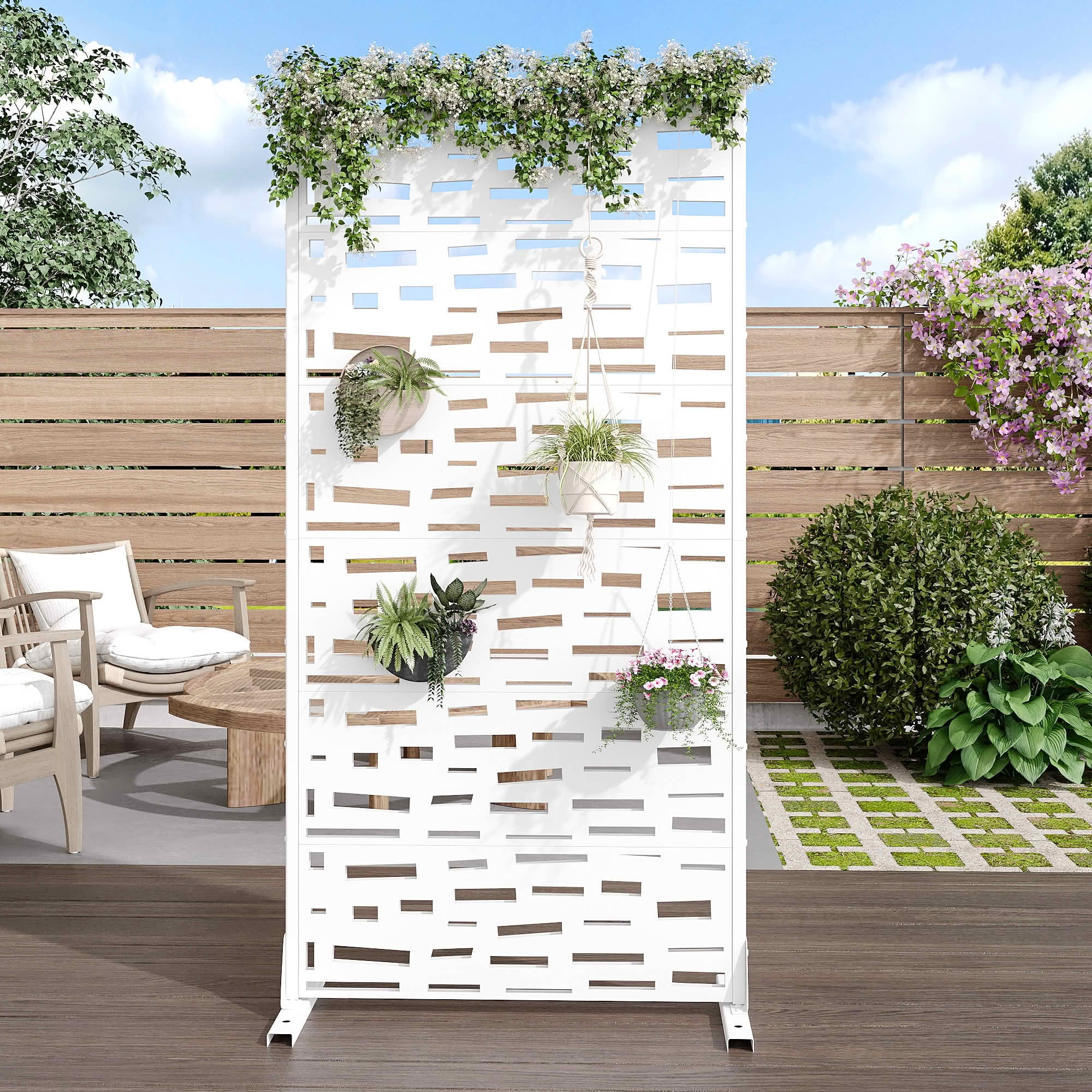 MAYEERTY 72x35x16 Inch White Rectangular Galvanized Steel Privacy Screen, 6 Piece Set for Outdoor Street