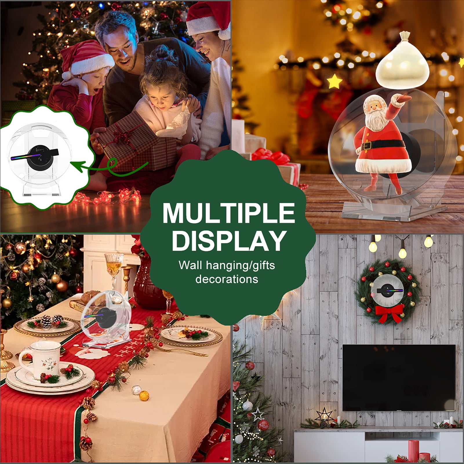 Projecteur Hologramme 3D - Écran Ventilateur LED 16.5 Pouces - Résolution 800x480 - Compatible WiFi, Télécommande - Pour Noël, Halloween, Magasin
