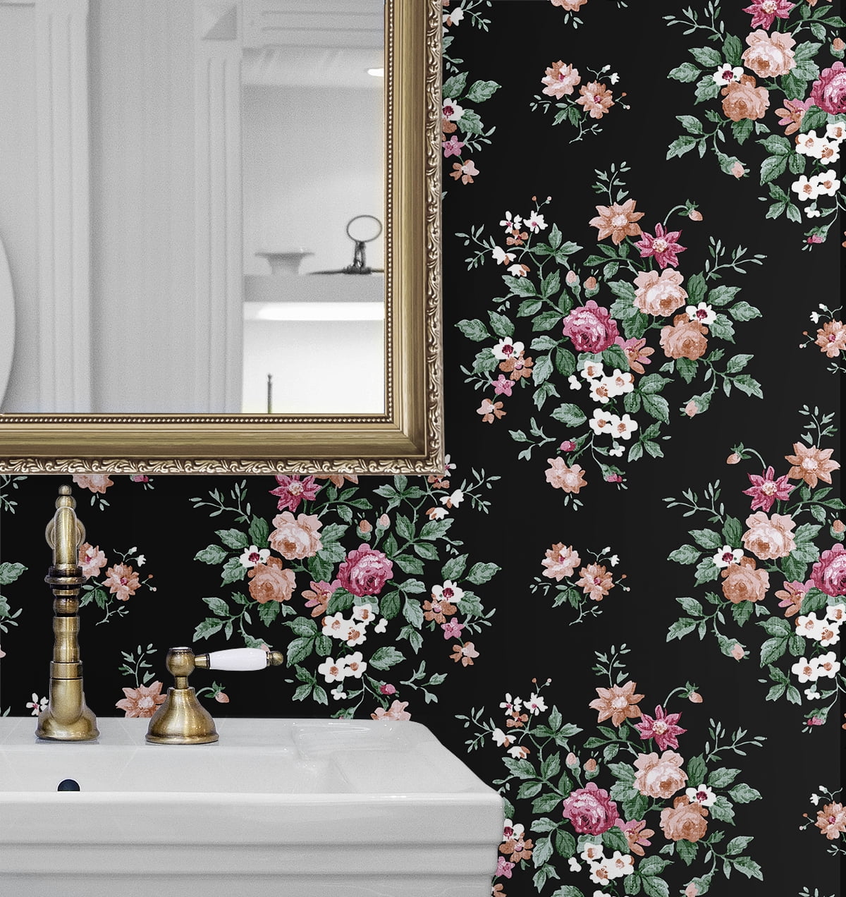 NextWall  Floral Bunches Peel and Stick Wallpaper 20.5 in. W x 18 ft. L - Ebony