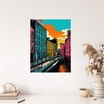 thumbnail image 4 of Cityscape Canal Waterfront Sunrise Artwork Turquoise Orange Pink Daybreak in the City Unframed Wall Art Print Poster Home Decor Premium, 4 of 5