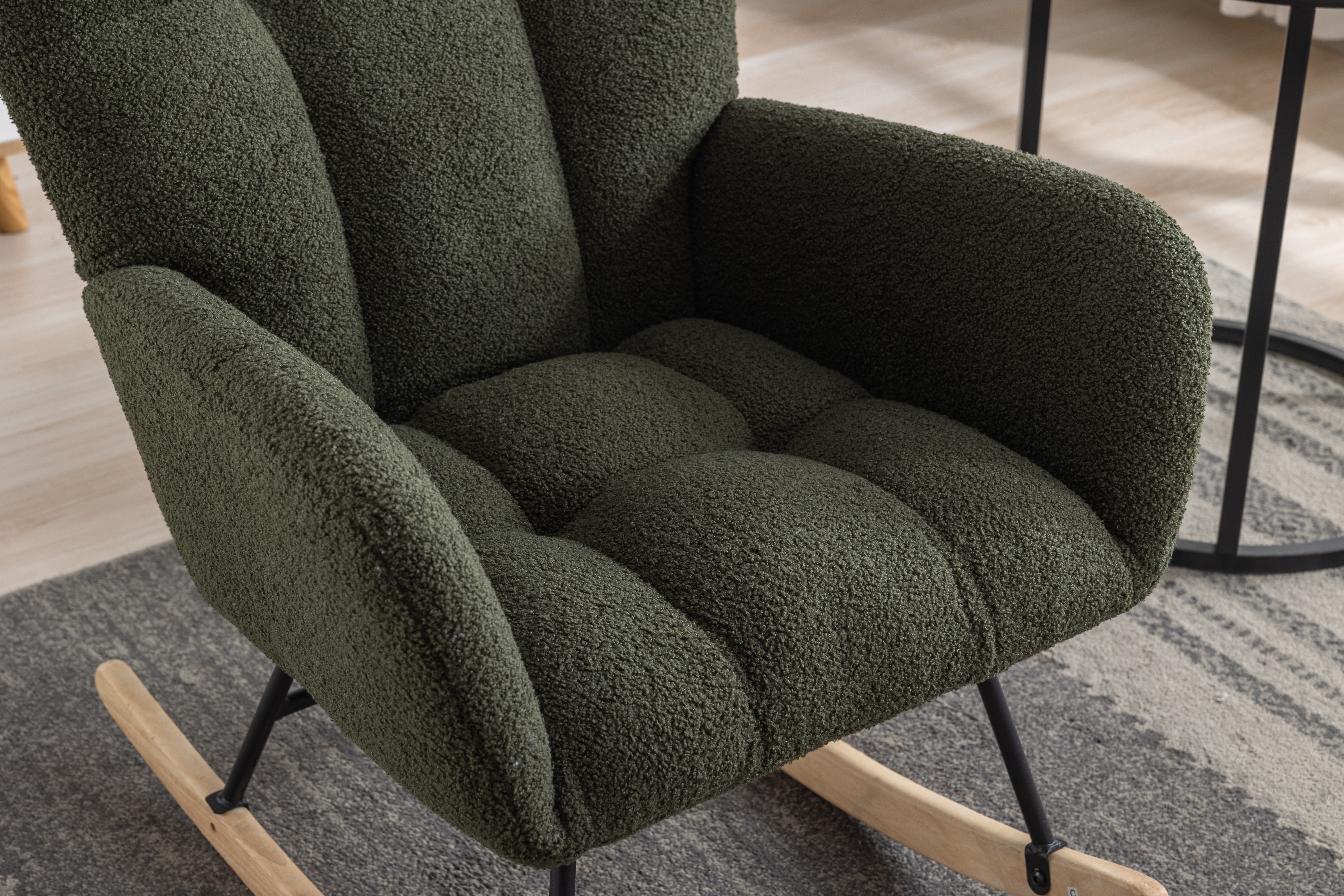 Rocking Chair Nursery,Teddy Upholstered Glider Rocker with High Backrest,Modern Rocking Accent Chairs Glider Recliner for Living Room, Nursery, Bedroom,Dark Green
