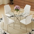 thumbnail image 3 of 5 Piece Round Dining Table Set for 4 with 36.6" Glass Top, Silver Metal Legs, White PU Leather Chairs, Modern Breakfast Table Set for 4, Dining Room Table Set, Table and Chairs for Kitchen, 3 of 6