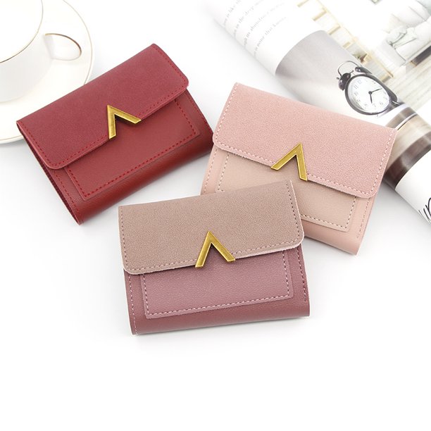 Tarjetero corto para mujer Cartera pequeña Cartera de tres pliegues Cartera para mujer Tarjetero con varias tarjetas, rosa roja