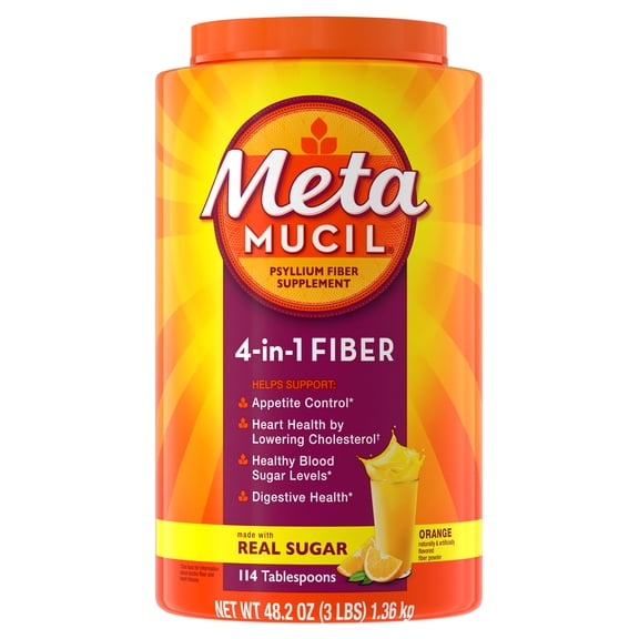 Metamucil 4-in-1 Psyllium Fiber Supplement, Real Sugar Orange,114Tbsp