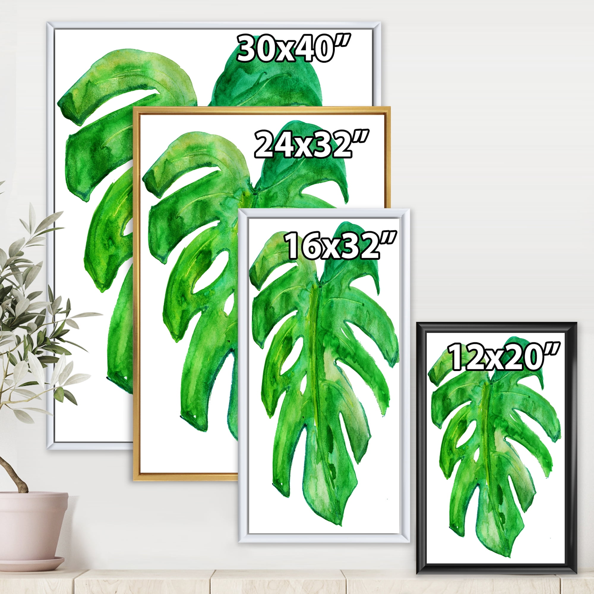 Designart 'Close Up Of Tropical Leaf Of Monstera I' Farmhouse Framed Canvas Wall Art Print