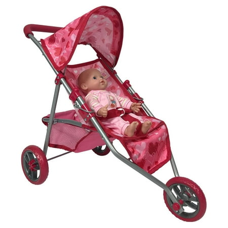 The New York Doll Collection Dolls Jogging Stroller - Pink Hearts Designed Stroller for Dolls