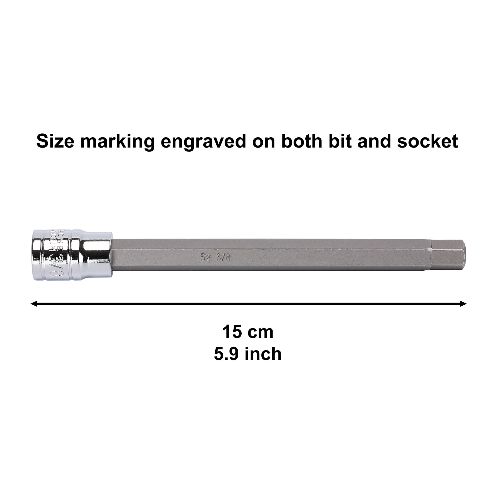 18-Piece 3/8 inch Drive Long Hex Bit Socket Set, 1/8 "- 3/8 ", 3mm - 10mm, SAE & Metric, Extra Long Allen Hex Bit Socket Set, CR-V and S2 Steel