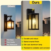 OUTON Outdoor Porch Lights Wall Mount, Modern Black Exterior Wall Sconce for House, Waterproof Carriage Lamp, Anti-Rust Aluminium Wall Lantern with Tempered Seeded Glass Shade, Light Control Black