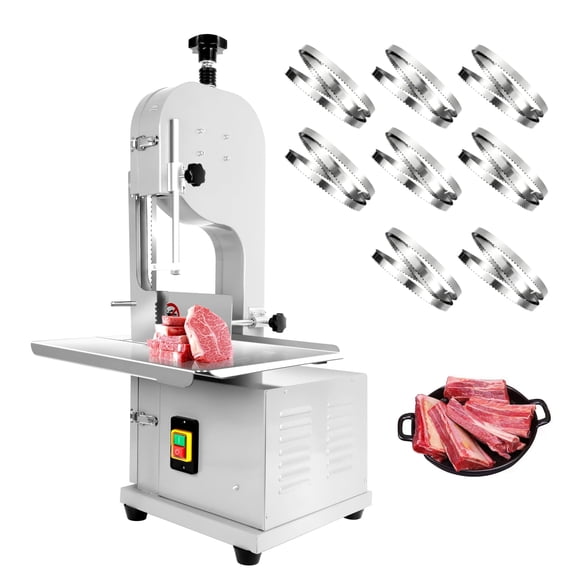 1500W Commercial Electric Meat Band Saw, 8 Blades, 0.04-7.8 Inch Cutting Range, 19.3" x 15.3" Workbench, Stainless Steel for Effortless Butchering of Various Meats