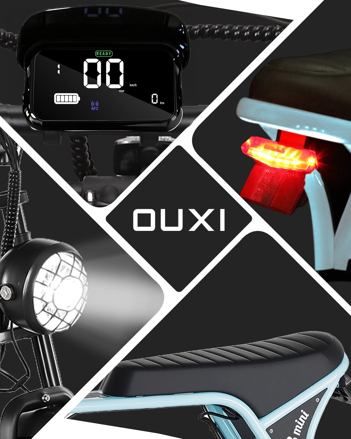 OUXI V8 Mini Electric Bike for Adults, 16" Fat Tire Ebike, 500W 20MPH Electric Bicycle, 36V 10.4Ah, E Bike UL2849