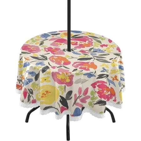 

Hyjoy Wildflowers Round Tablecloth 60 Waterproof Outdoor Tablecloth with Umbrella Hole and Zipper for Kitchen Dining Picnic Party Home Decor