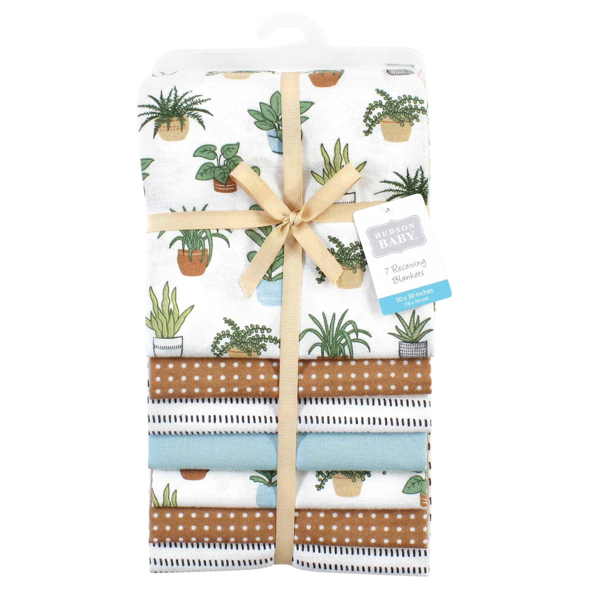 Little Treasure Hudson Baby Cotton Poly Flannel Receiving Blankets Multipack, Brown Plants, 30x30 inches