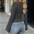 thumbnail image 6 of Liuinsasek Women's Casual Long-Sleeve Top Solid Color Fashion Ribbed Fitted Round Neck Flared Sleeve Pullover Tops Going Out Basic Fall Winter Stylish Outfits, 6 of 8