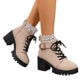 thumbnail image 2 of Domuza Women's Lace Trim Chunky Heel Ankle Boots Lace Up Buckle Decor Side Zipper Platform Booties Non-Slip Dressy Short Boots for Winter Casual Wear 9（EU-42） 42, 2 of 6