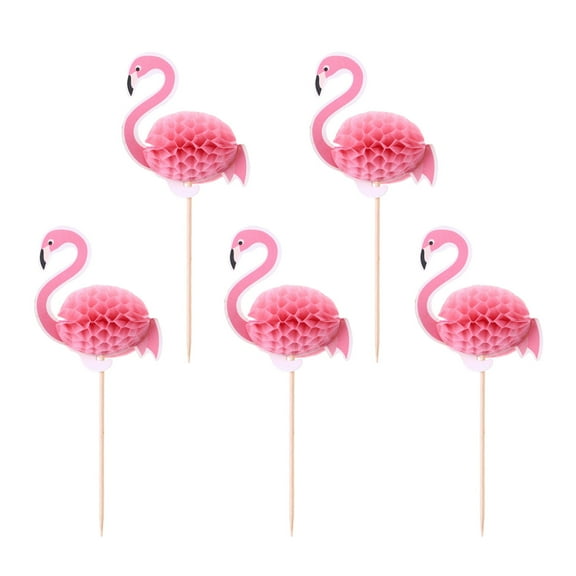 MLINS Pink Flamingo Cake Topper Set for Luau Weddings and Birthday Parties Reusable Paper Decoration 5pcs