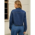 thumbnail image 4 of DARING DIVA Women's Cropped Washed Lightweight Frayed Hem Denim Jacket XL Dark Blue, 4 of 7