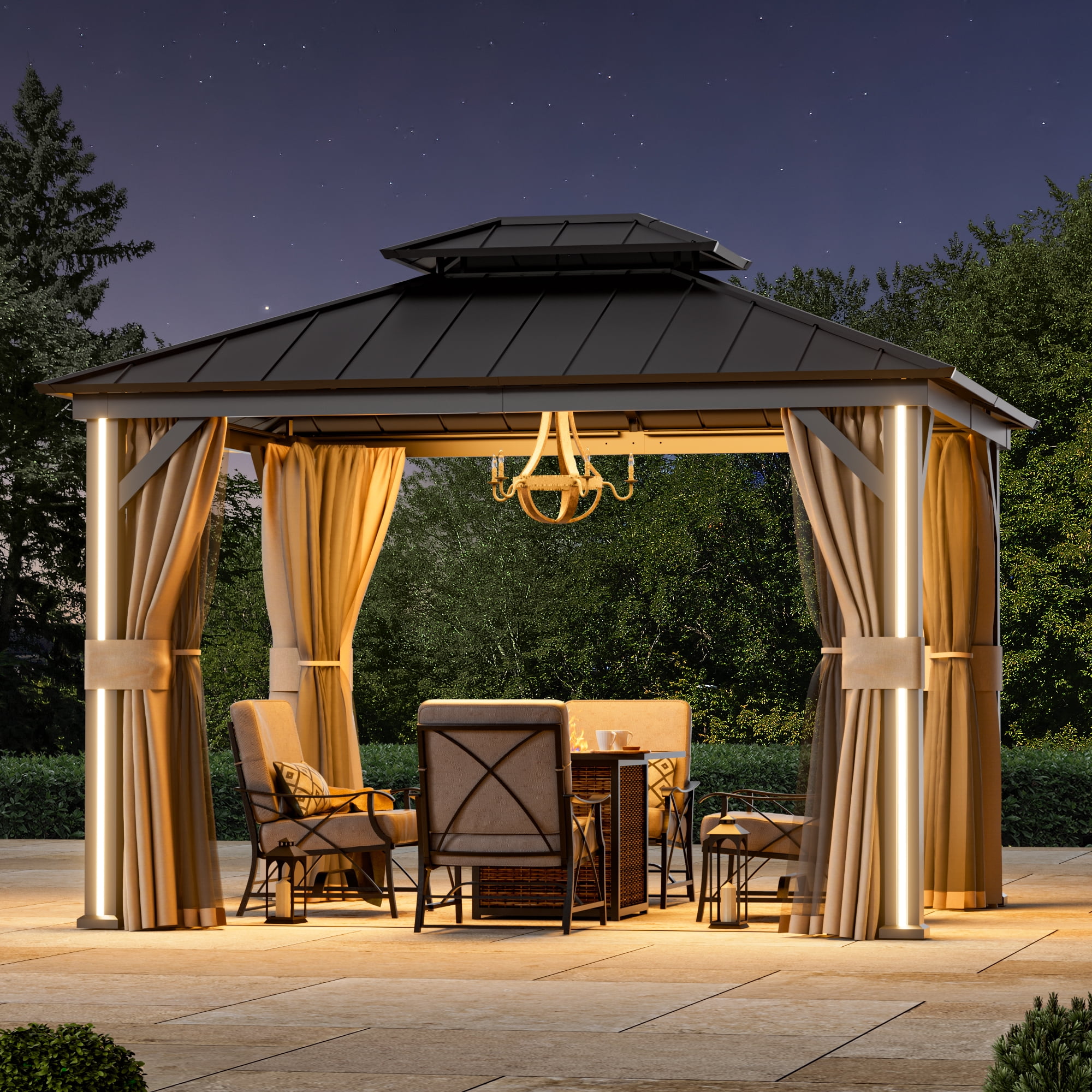 Modern Shade 10' x 12' Hardtop Gazebo with Galvanized Steel Roof, Aluminum Frame, Weather-Resistant Netting