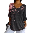 thumbnail image 4 of Tittly Cute Summer Tops for Women, 3/4 Sleeve Shirts for Women Dressy Tunic Tops Casual Wear with Floral, Graphic Tees for Women, V Neck T Shirts for Women Black L, 4 of 5