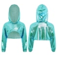 thumbnail image 3 of inlzdz Kids Girls Metallic Shiny Jazz Hip Hop Dance Crop Top Long Sleeve Cropped Hoodies Sweatshirts Light Green 12, 3 of 4