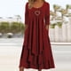 thumbnail image 2 of Vestido holgado de manga larga con fruncidos para mujer - Cuello redondo, fluido, poliéster, informal/para todas las ocasiones - S-XXL, 2 of 4