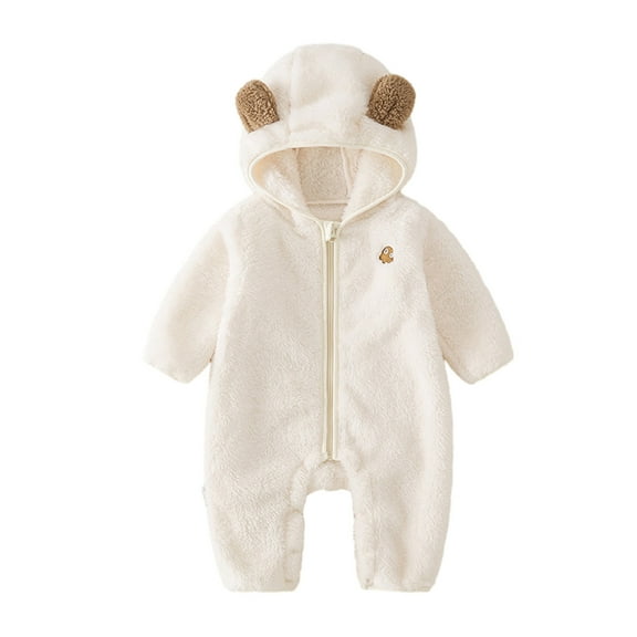 Zwiiyzr 2025 Infant Baby Girl Boy One Piece Outfit Solid Romper Long Sleeve Onesie Hoodie Cotton Jumpsuit Outfits Baby Clothes White