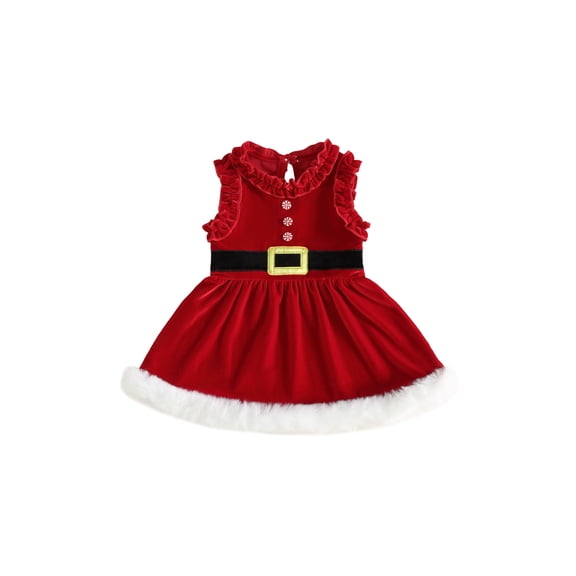RUINIXCW Toddler Baby Girl Velvet Dress Christmas Sleeveless Fur Trim Santa Dress