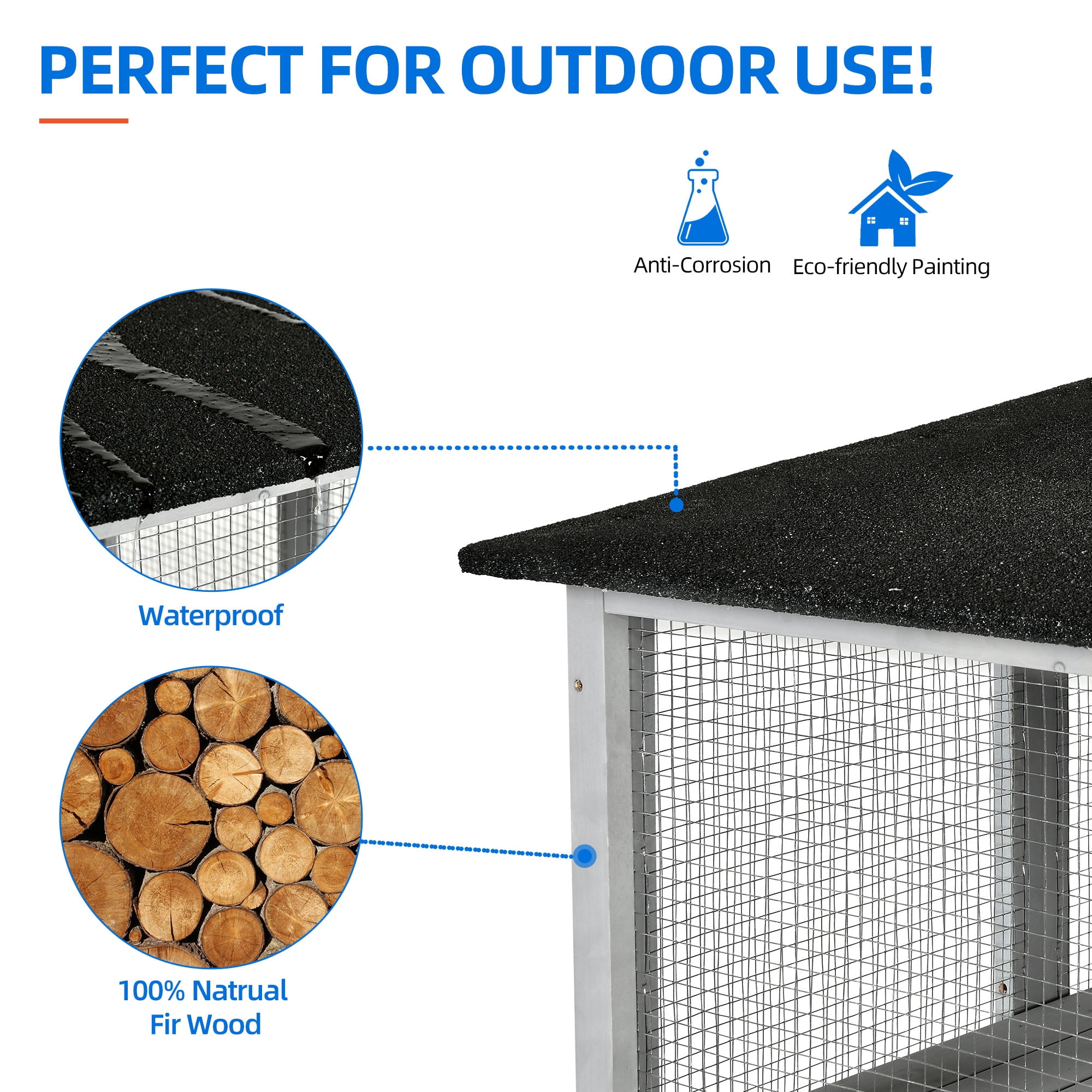 Dextrus 70.9" Outdoor Large Cat Cage, Catio Kitten Cat Enclosure, Wooden Cat House with Asphalt Roof , Cat Cage Playpen with Multiple Platforms & 2 Resting Boxes