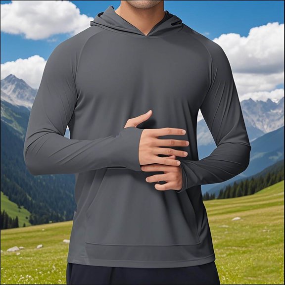 Stamzod Fishing Shirts for Men Summer Solid Color Lightweight Sun Hoodie Mens Long Sleeve Sun Protection Shirts for Men Dark Gray B M
