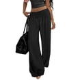 thumbnail image 2 of Linen Palazzo Pants for Women Wide Leg High Waisted Trousers Soft Flowy Yoga Bottoms Relaxed Fit Maternity Lounge Beach Streetwear, 2 of 7