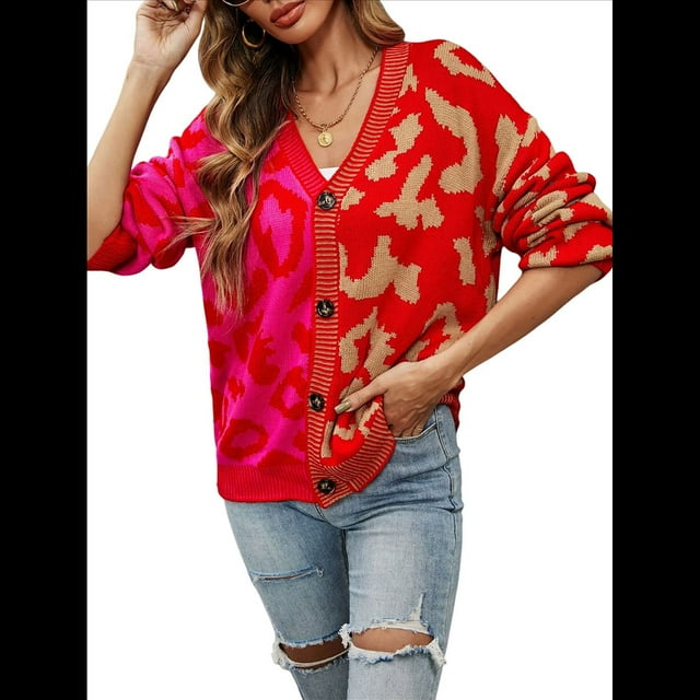 Cárdigan Holgado A Cuadros para Mujer, Abierto Al Frente, Suéteres Oversize con Gráficos Vintage, Abrigo de Punto A Cuadros. Vino Tinto XL