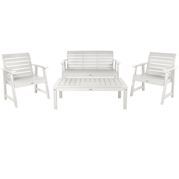 Highwood 4pc Weatherly Conversation Set - 4ft Bench, Two Garden Chairs and Conversation Table, Outdoor, Eco-friendly, Synthetic Wood