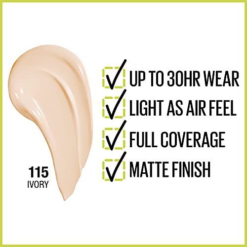 Base Líquida de Cobertura Total Maybelline New York, Ivory, 1 Fl Oz