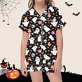 thumbnail image 2 of MEZZALL Girls Halloween Print Pajamas Sets Soft Satin Sleepwear Comfortable Short Sleeve Lapel Button Down Tops & Shorts Cute Party Night For Kids Fashionable Nightwear, 2 of 4