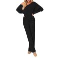 thumbnail image 2 of Women 2 Piece Outfits One Shoulder Knit Sweater Pullovers Wide Leg Pants Sets Sweatsuit Tracksuit Black XL, 2 of 10