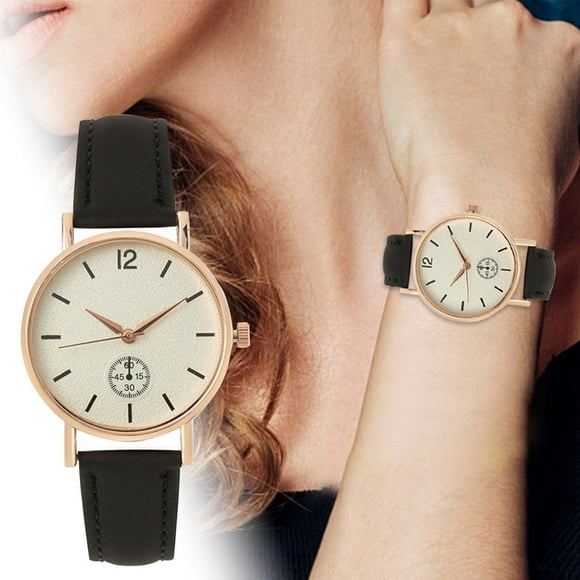 Hearth & Gear Classic Women's Watch With Easy To Read Dial And Stylish Retro Strap Women's Retro Small Face Circular Watch Small Watch Women Canvas Band Watch Thick Leather Watch Band Watch Metal Band