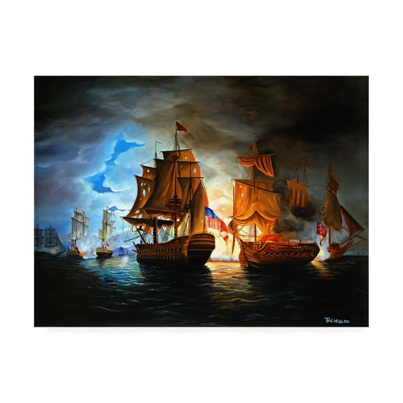 Trademark Fine Art 'Bonhomme Richard And Serapis Battle' Canvas Art by Paul Walsh