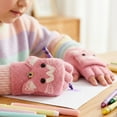 thumbnail image 6 of allydrew Winter Warm Cute Cat Fingerless Gloves for Girls, Convertible Flip Top Half Finger Mittens, Rose, 6 of 6