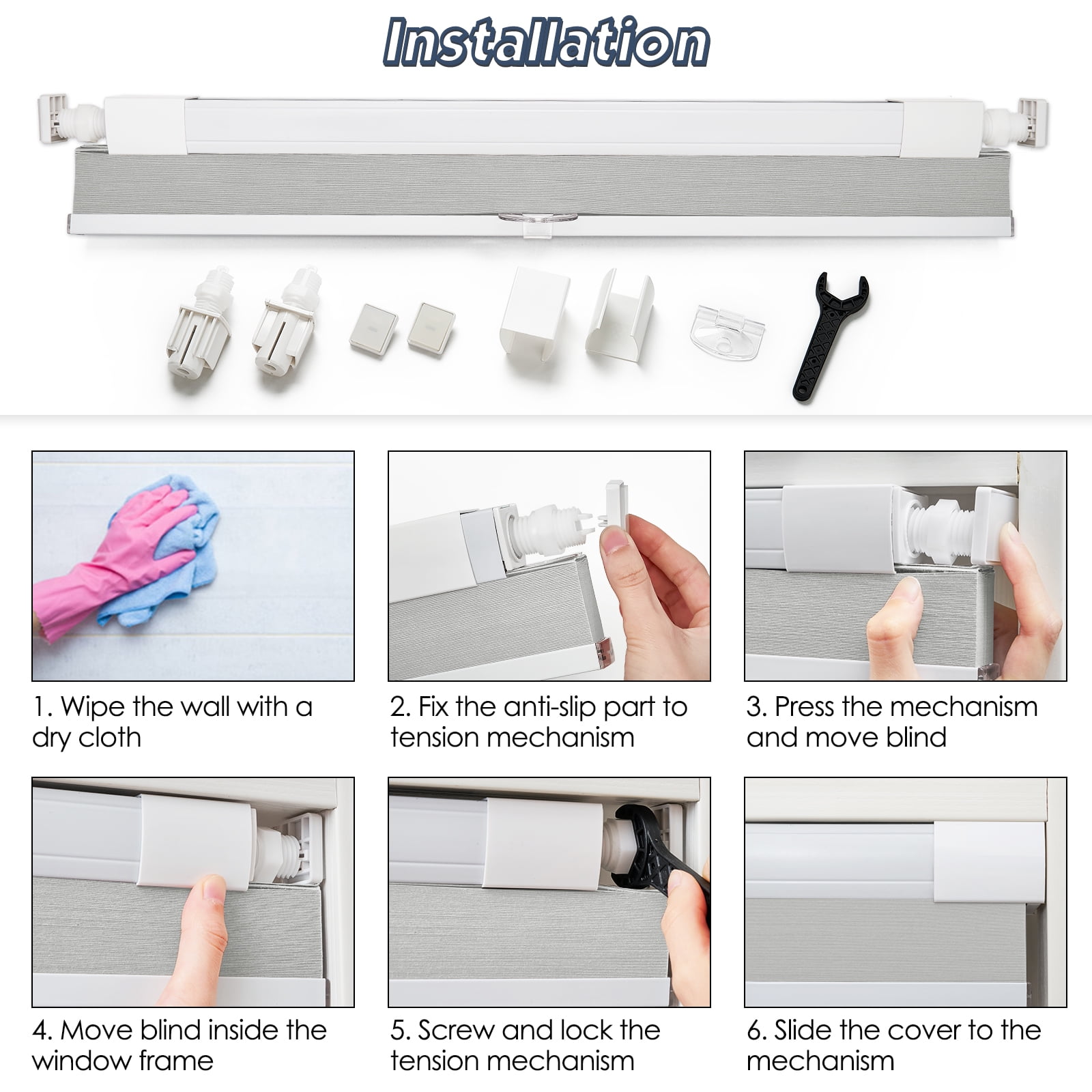 Keego No Drilling Cordless Cellular Shades Honeycomb Window Blinds Easy Installation Heat Insulating Noise Reducing Curtains Semi-Blackout Silver, 48.5"w x 66"h