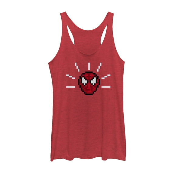 Women's Marvel Pixelated Spider-Man Mask  Racerback Tank Top Red Heather 2X Large