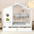 thumbnail image 2 of Wooden Full Size House Bed with 2 Drawers, Bed with Storage Shelf, White, 2 of 9