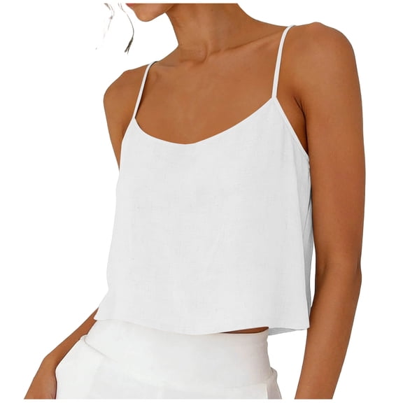 Vrorvz Casual Tank for Womens Sleeveless Spaghetti Strap Lightweight Trendy Breathable Crop Tops Scoop Neck Shirts