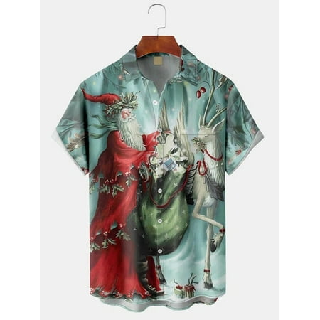 

MLFU Men s Christmas Print Casual Breathable Short Sleeve Shirt