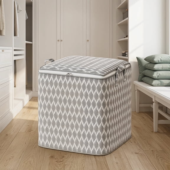 Large Clothes Storage Bag with Zipper 110L 19.29in×19.29in×19.29in, Closet Organizer and Storage Space Saver Tote for Moving and Travel, Wave Pattern Gray
