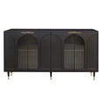 thumbnail image 6 of Seetaras 33.7''Black Lacquered Wooden Cabinet with 4 Glass Doors Sideboard Buffet Server Cabinet Storage Cabinet, for Living Room, Entryway, Hallway, Office, Kitchen and Dining Room, 6 of 9