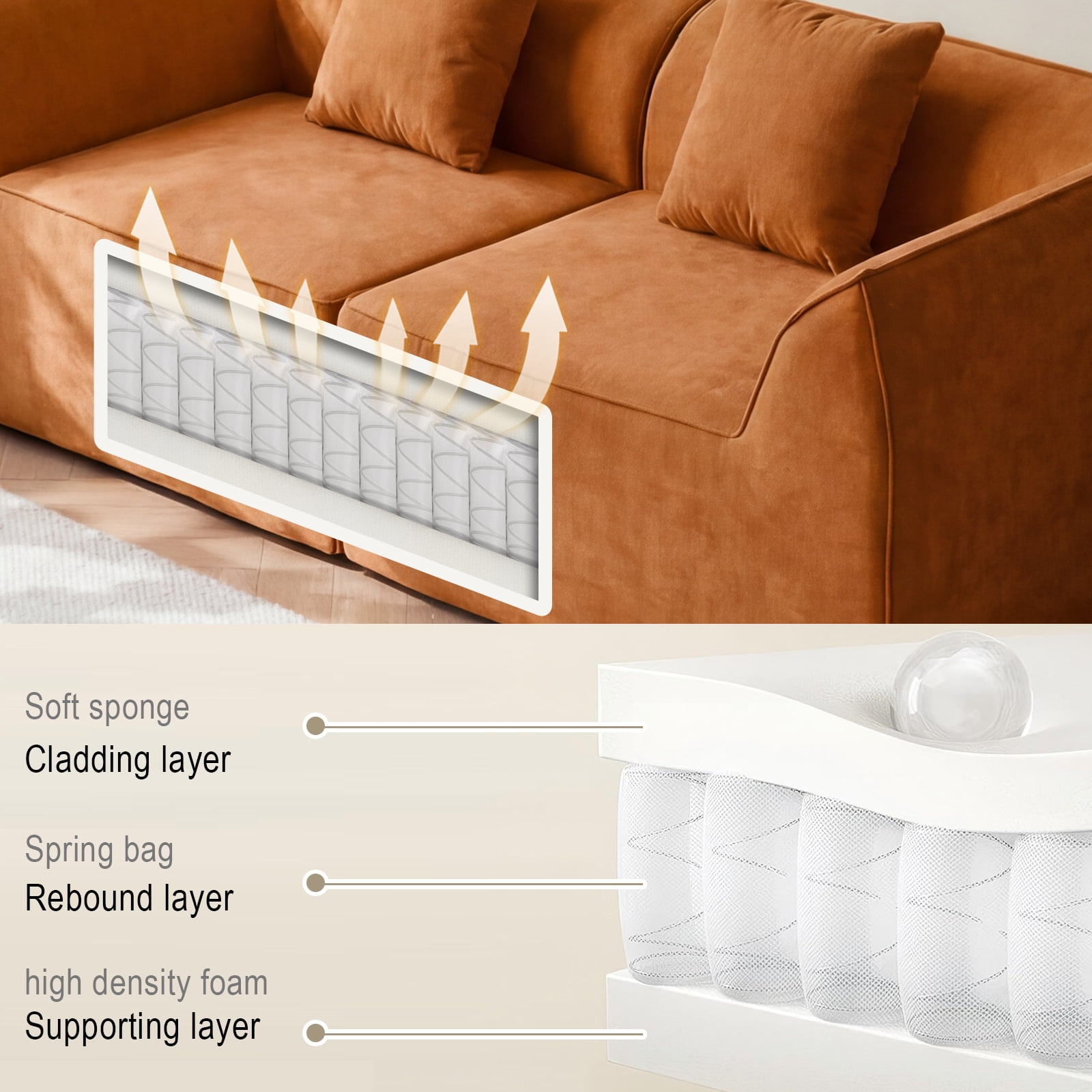 Sofa Bed, Daybed, Sleeper Sofa Compressed Memory Foam 2-Seater Lounger Daybed with Rectangular Pillow for Bedroom Guest Room Dorm, Orange