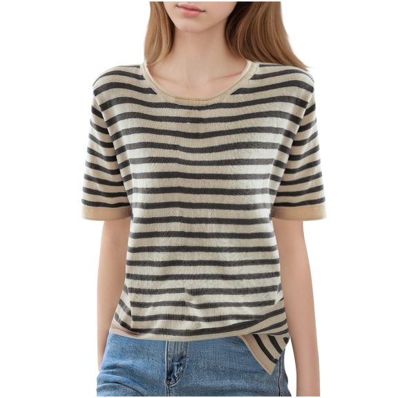 snilers Girls Summer T Shirts Striped Short Sleeve Crewneck Tunic Tops Kids Loose Casual Vacation Beach Basic Tees 6-15 Years